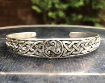 Handcrafted 925 Sterling Silver Viking Triskelion Celtic Symbol Cuff Bangle Bracelet Celtic Knot (Adjustable)