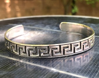 Handcrafted 925 Sterling Silver Greek Key Meander Infinity Square Bracelet Jewelry Accessories Gift VINTZ