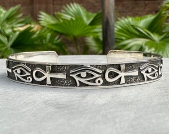 Handcrafted 925 Sterling Silver Egypt Eye Ankh Bracelet Eye of