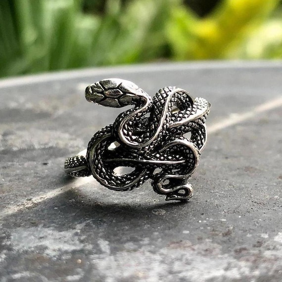 Sterling Silver Snake Wrap Ring Adjustable Serpent Reptile Boho Gothic Statement Python Jewelry Unisex