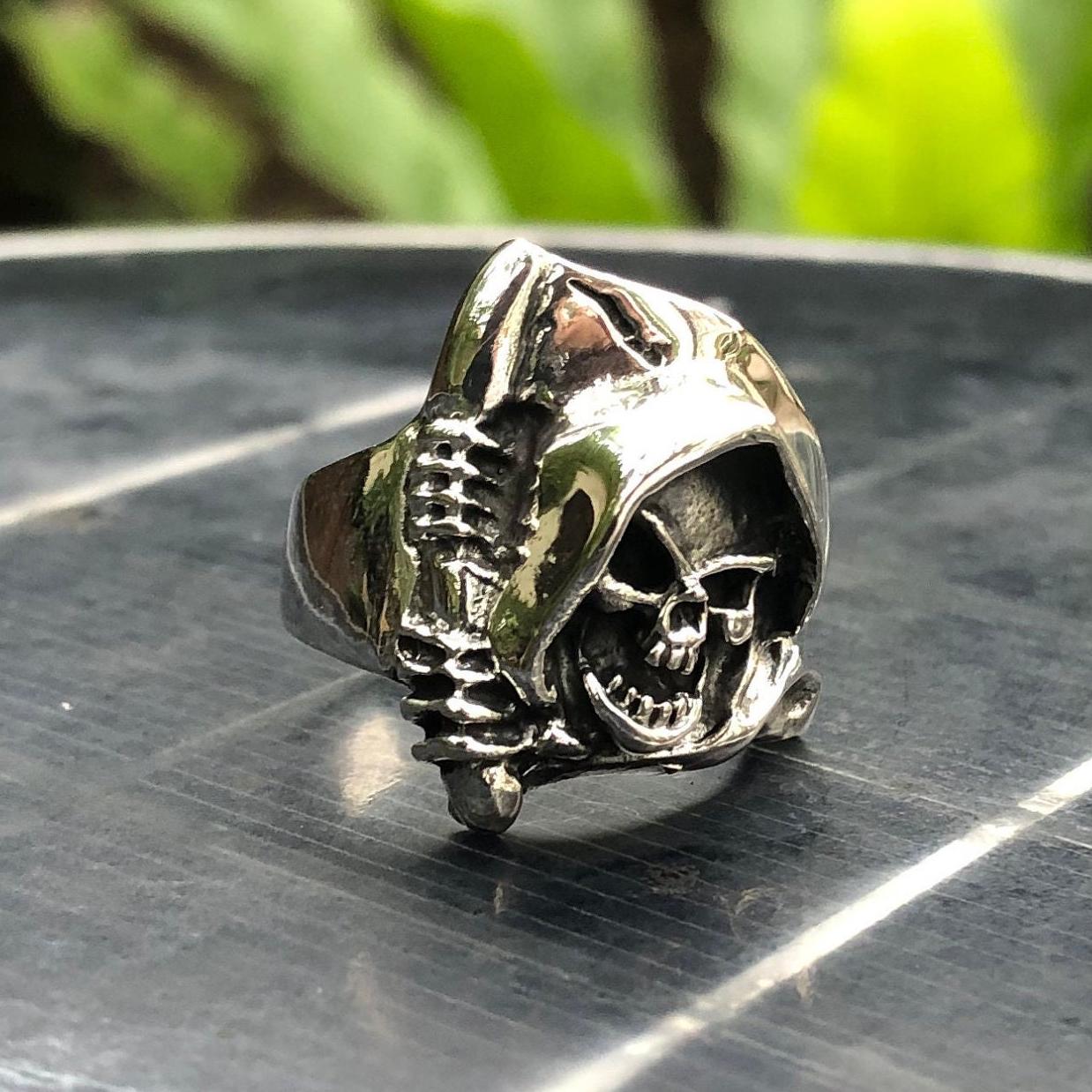 ハンドメイド 925 スターリングシルバー 死神 ゴシック スカル リング