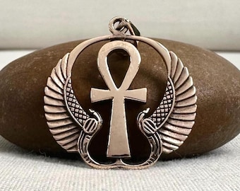 Handcrafted Bronze | Ankh Pendant | Egyptian Cross Necklace | Isis Wings | Key of Life Amulet | VINTZ