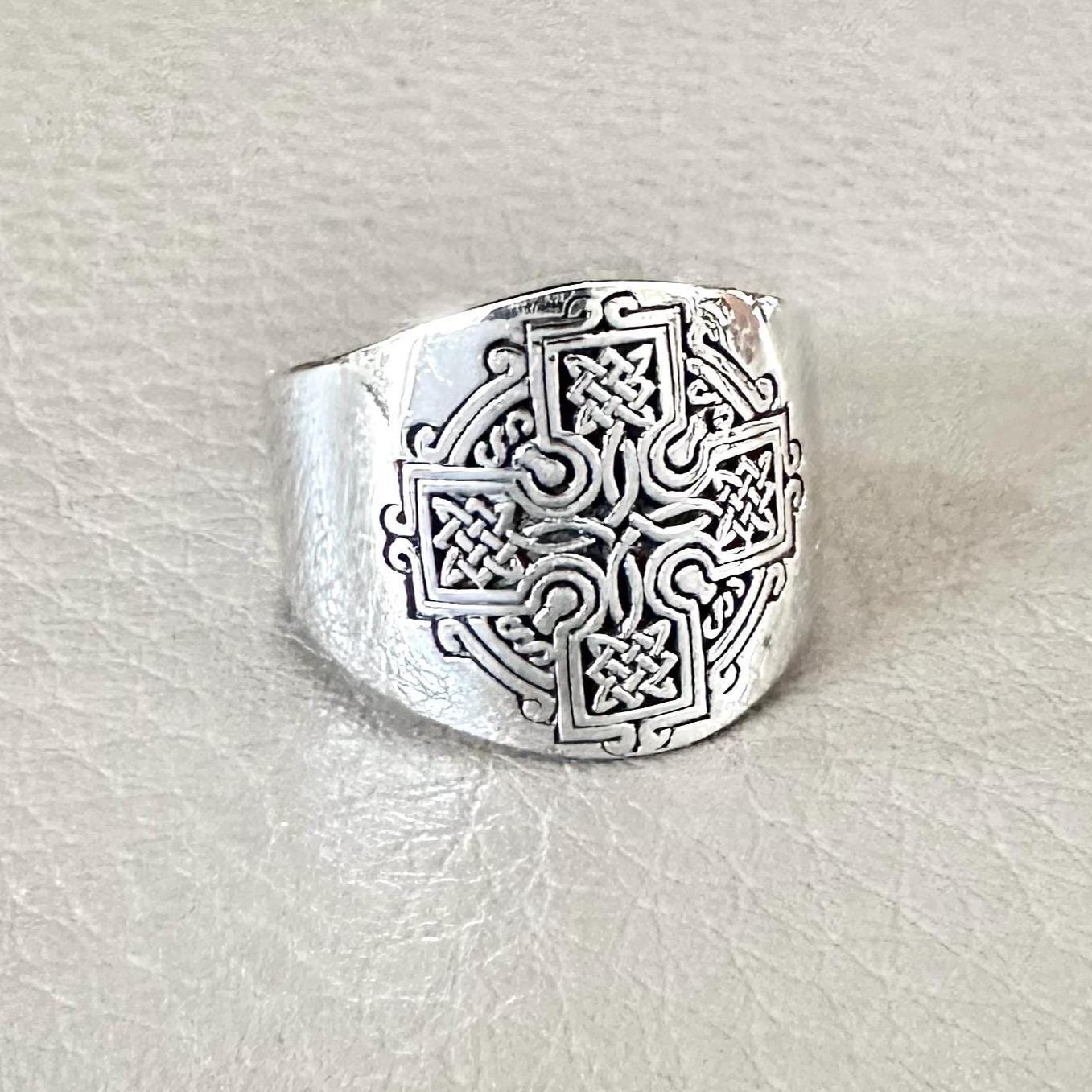 Handcrafted 925 Sterling Silver Celtic Cross Ring Viking Irish Cross ...