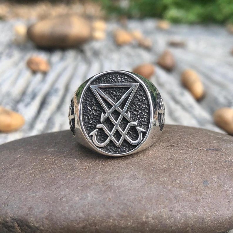Handcrafted 925 Sterling Silver Lucifer Sigil Satanic Seal Gothic Ring Jewelry Accessory Gift VINTZ image 2