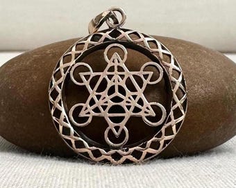 Handcrafted Bronze | Metatron Cube Pendant | Sacred Geometric Necklace | Fruit of Life Jewelry Accessory | VINTZ