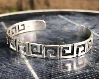 Handcrafted 925 Sterling Silver Greek Key Meander Infinity Square Bracelet Jewelry Accessories Gift VINTZ