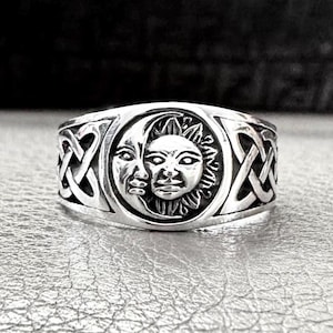 Handcrafted 925 Sterling Silver Sun & Moon Ring Crescent Moon and Sun Celtic Design Luna Ring Silver Fashion Jewelry Accessory Gift by VINTZ