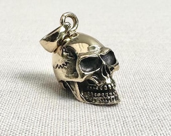 Handcrafted Brass | Skull Pendant | Gothic Punk Necklace | Biker Skeleton Jewelry | Fashion Accessory Gift | VINTZ