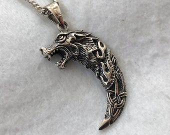 手作り925スターリングシルバーフェンリルペンダントバイキングウルフ