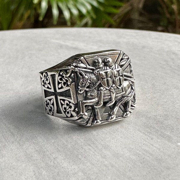 Handcrafted 925 Sterling Silver Knight Templar Ring Knight Templar Cross Martyrdom  Seal Medieval Crusader Ring Silver Jewelry by VINTZ