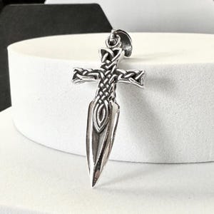 Handcrafted 925 Sterling Silver Sword Pendant Viking Long Sword Knight Great Blade Pendant/Necklace Silver Jewelry Accessory Gift by VINTZ