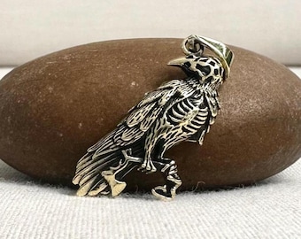 Handcrafted Brass | Skeleton Raven Pendant | Viking Crow Necklace | Odin's Bird Companion | Jewelry Accessory | VINTZ