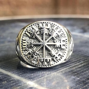 Handcrafted 925 Sterling Silver Vegvisir Ring Celtic Knot Design Norse Viking Compass Talisman Ring Silver Jewelry Accessories Gift by VINTZ