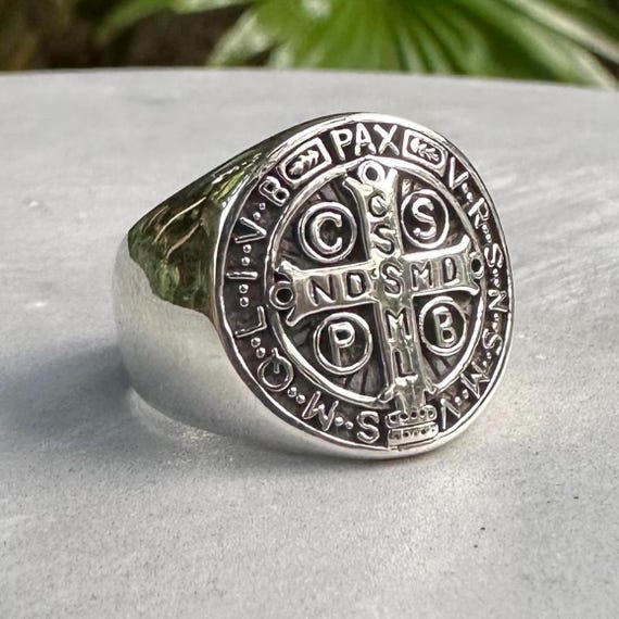 手作り925スターリングシルバー聖ベネディクトクロスリング