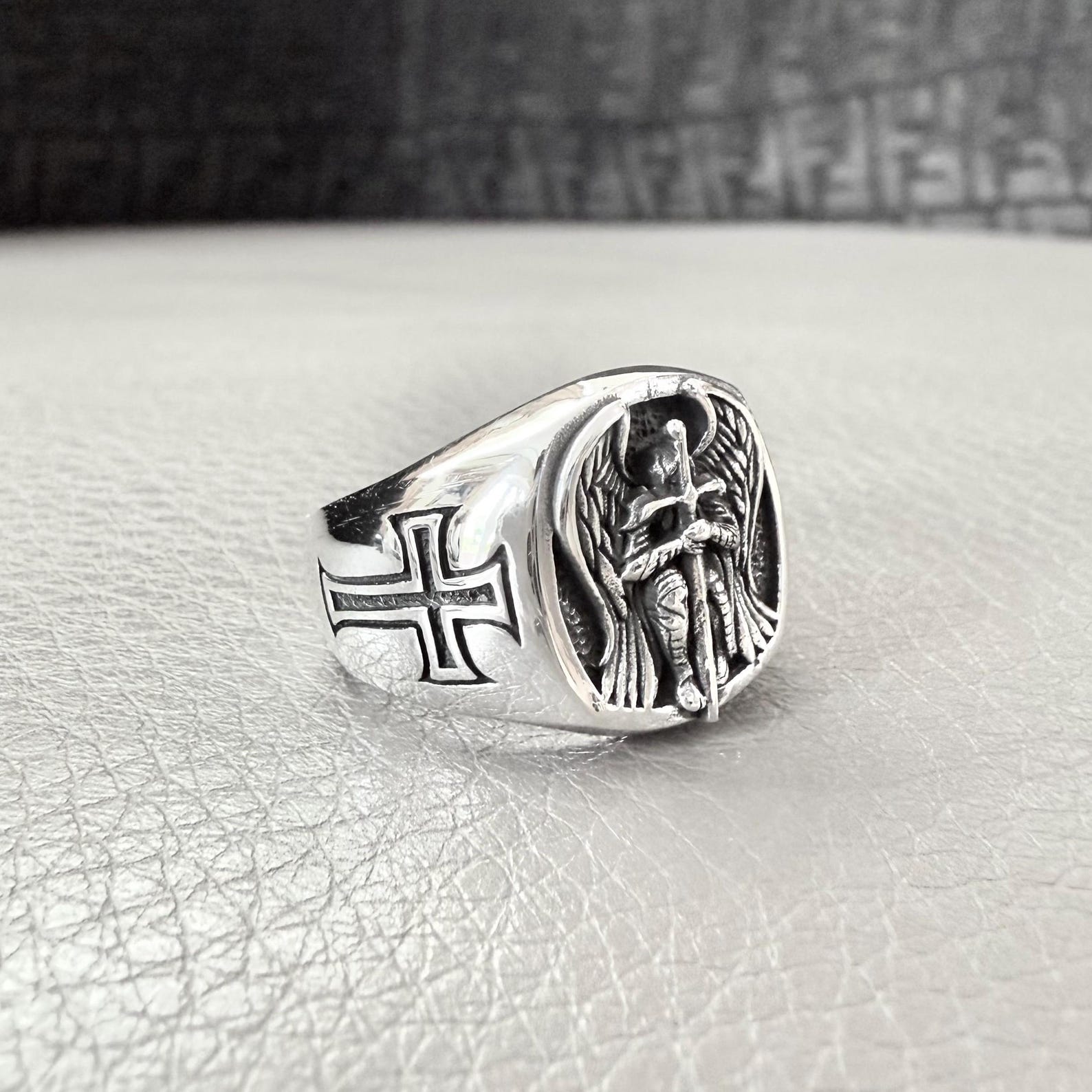 Handcrafted 925 Sterling Silver Archangel Ring Saint Michael Guardian ...