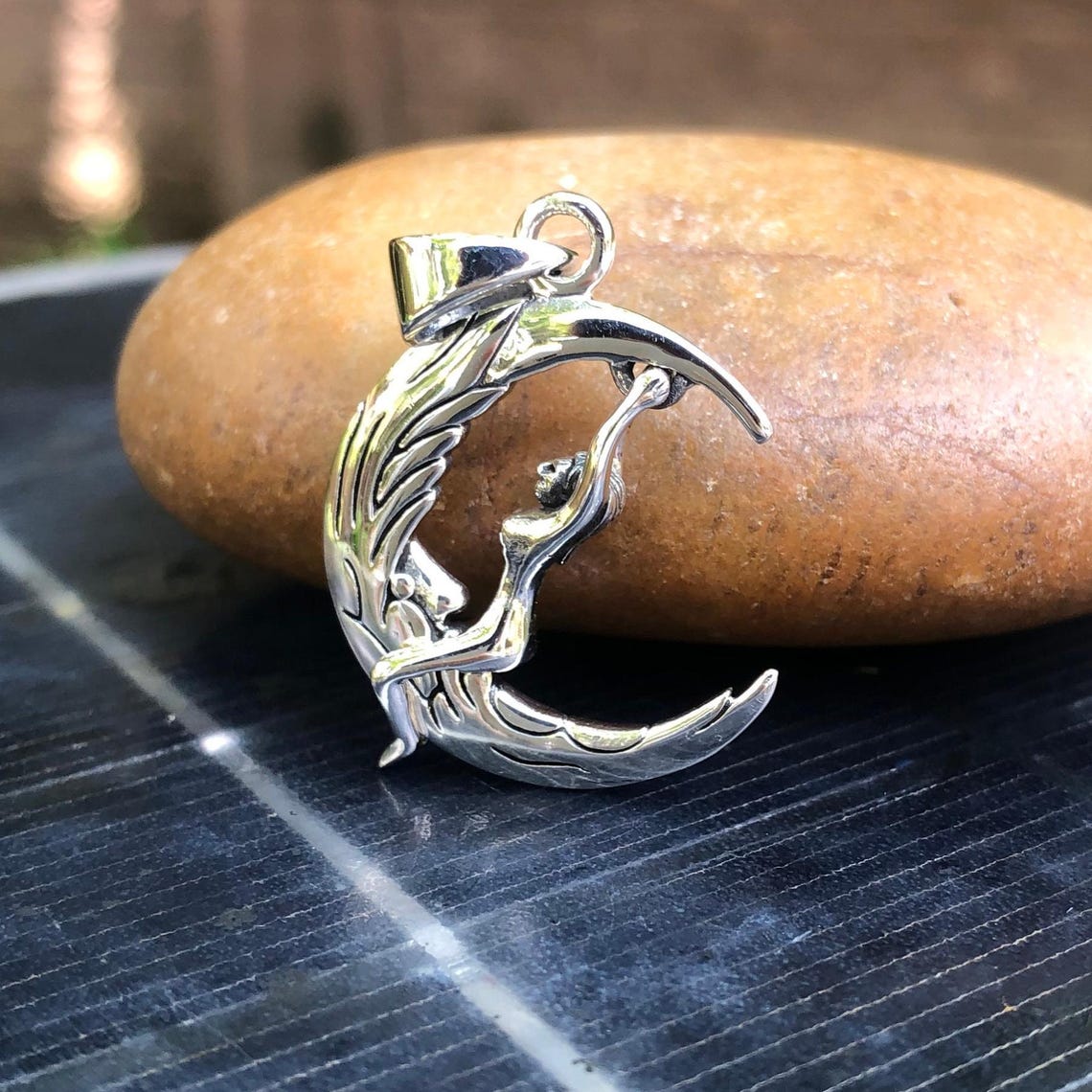 Handcrafted 925 Sterling Silver Moon Fairy Celtic Crescent Pendant ...