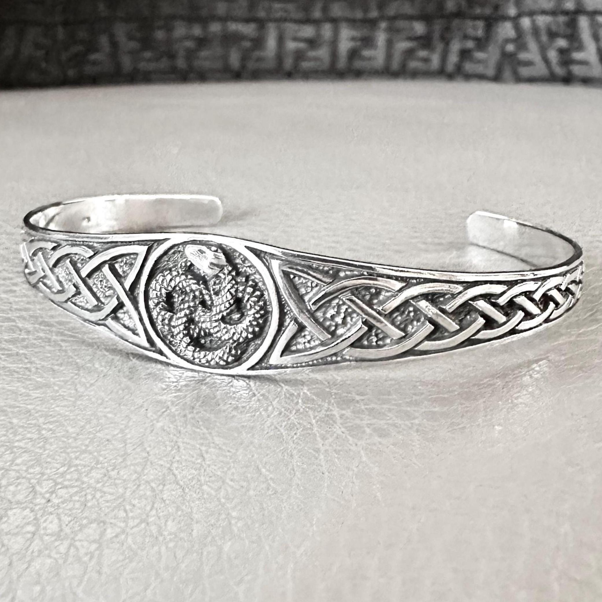 Handcrafted 925 Sterling Silver Ouroboros Bracelet World Serpent