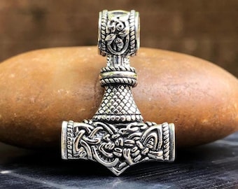 Handcrafted 925 Sterling Silver Thor's Hammer Viking Mjolnir Celtic Knot Pendant/Necklace Jewelry VINTZ