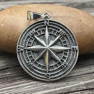 Handcrafted 925 Sterling Silver Compass Pendant North Star Compass Sailor Amulet Pendant/Necklace Silver Jewelry Accessories Gift by VINTZ