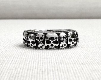 Handcrafted 925 Sterling Silver | Skull Ring | Gothic Punk | Biker Skeleton Bands | Rocker Accessory | VINTZ