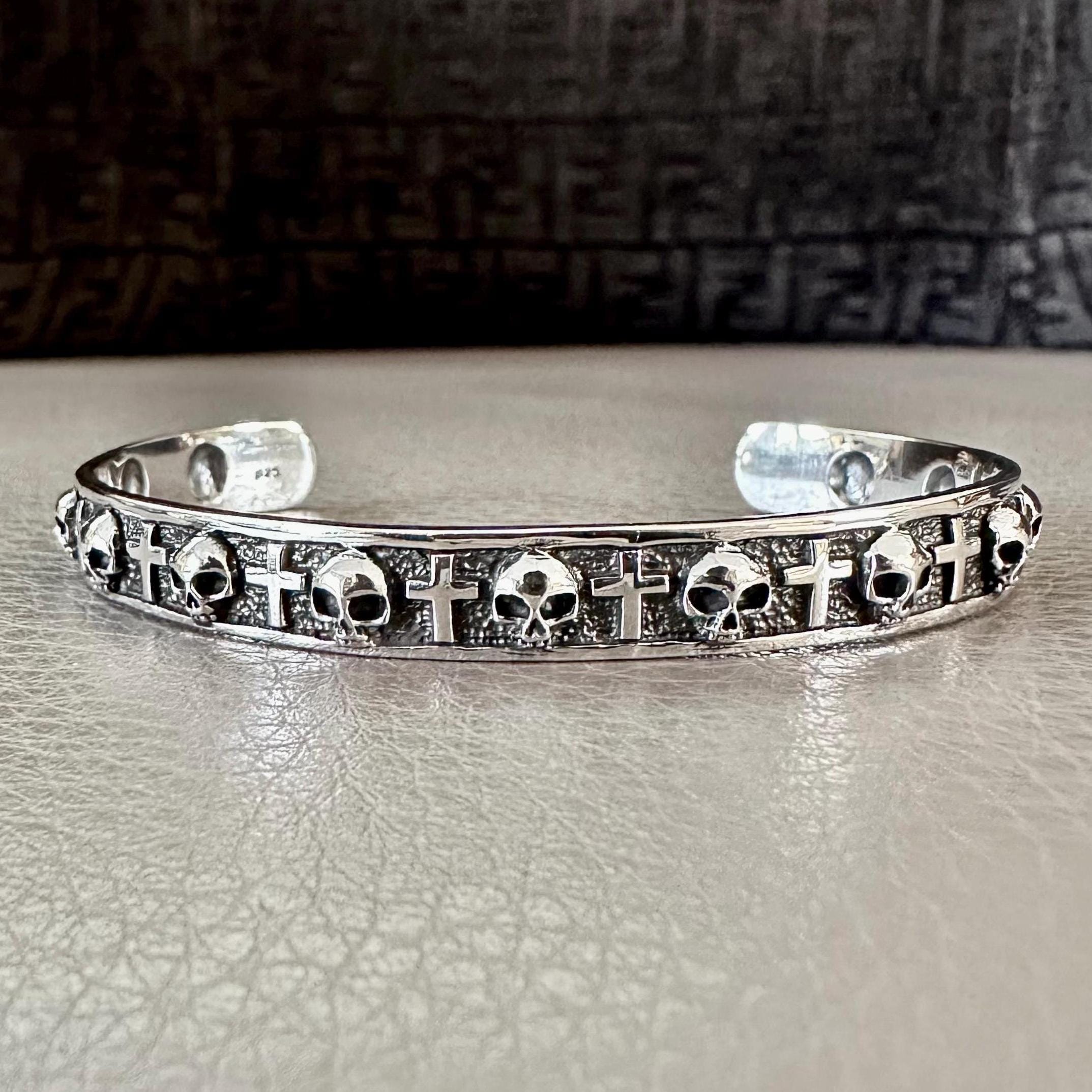Handcrafted 925 Sterling Silver Skull Bracelet Skeleton Gothic