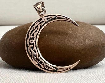 Handcrafted Bronze | Crescent Moon Pendant | Luna Necklace | Celtic Knot | Fashion Jewelry Accessory | VINTZ