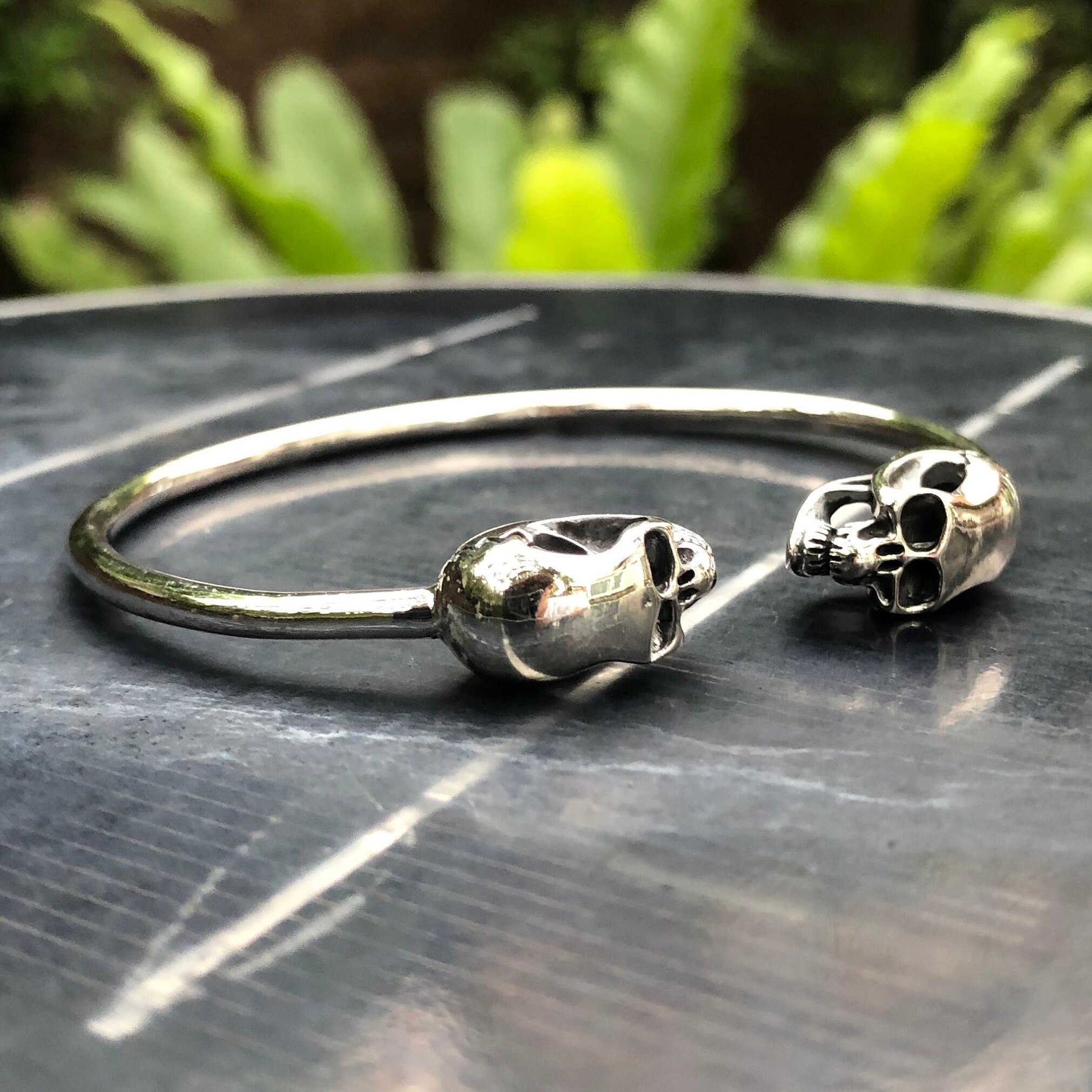 Handcrafted 925 Sterling Silver Skull Gothic Punk Biker Skeleton