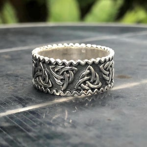Handcrafted 925 Sterling Silver Triquetra Ring Viking Celtic Knot Symbol Endless Infinity knot Ring Silver Jewelry Accessories Gift by VINTZ