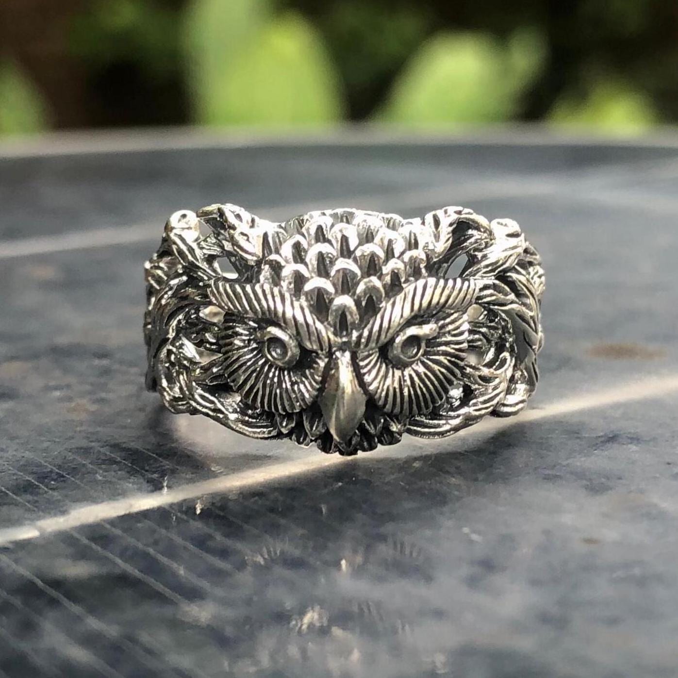 Handcrafted 925 Sterling Silver Owl Night Bird Woman Fashion Ring Jewelry Accessories Gift VINTZ