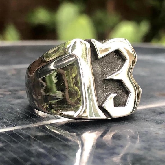 Handcrafted 925 Sterling Silver Lucky 13 Biker Gothic Number Ring