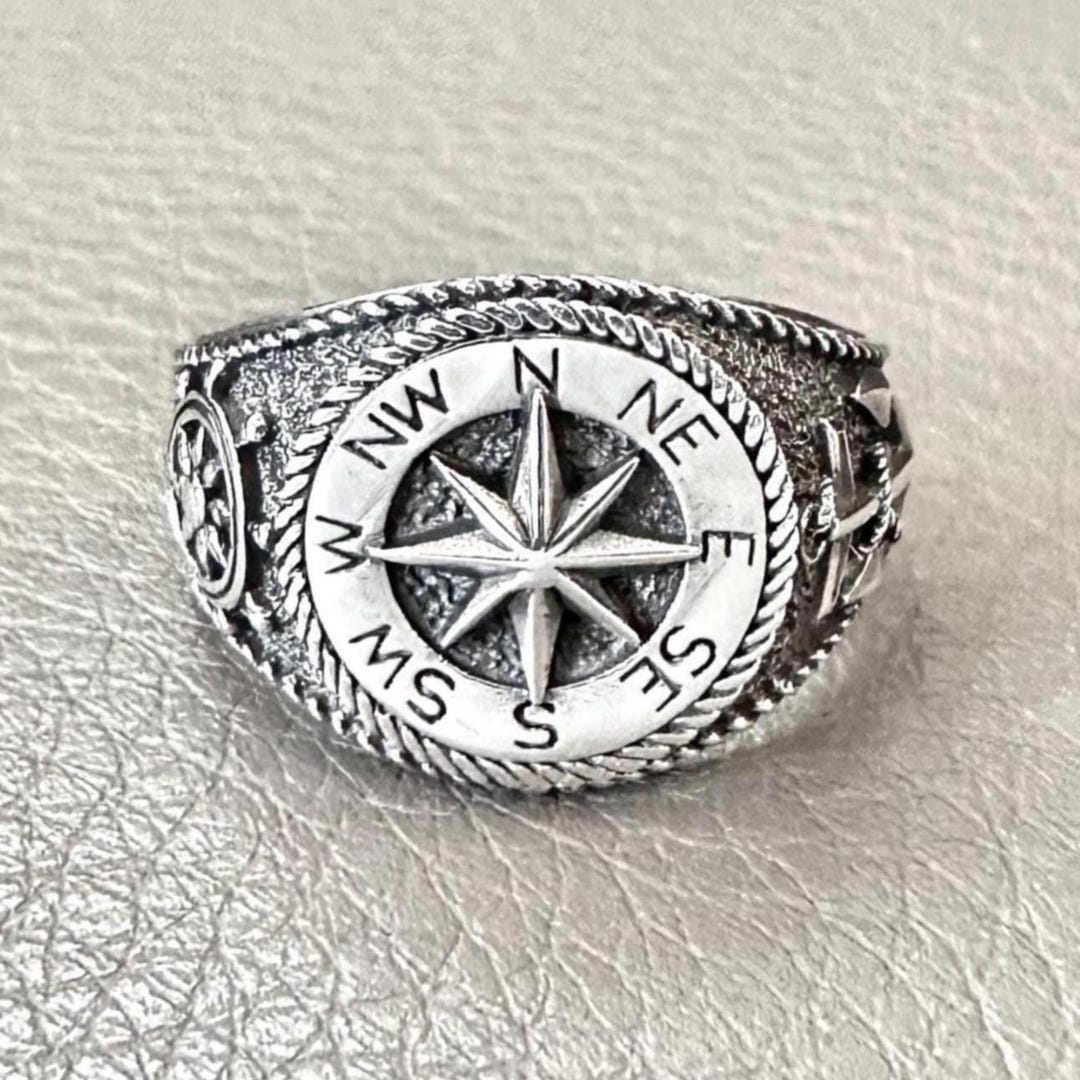 Compass Rings Design Element Handcrafted 925 Sterling Silver Compass Ring Sailor Amulet North Star ...