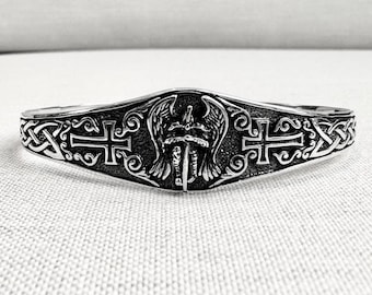 Handcrafted 925 Sterling Silver Saint Michael Christian Guardian Archangel Bracelet Jewelry Accessory Gift VINTZ