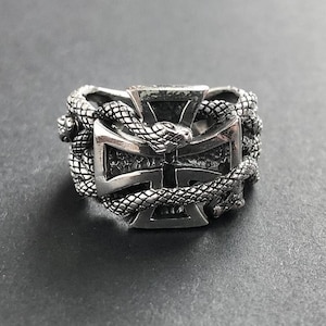 Handgemaakte 925 sterlingzilver Tempelierskruis zegel kruisvaarder slang ring accessoire cadeau VINTZ