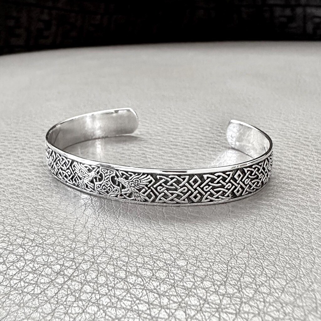 Treasure Bay Bracciale Rigido Donna Argento Sterling 925 Con Nodo Celtico - Gioiello Regolabile Unica Misura, Larghezza 10 Mm