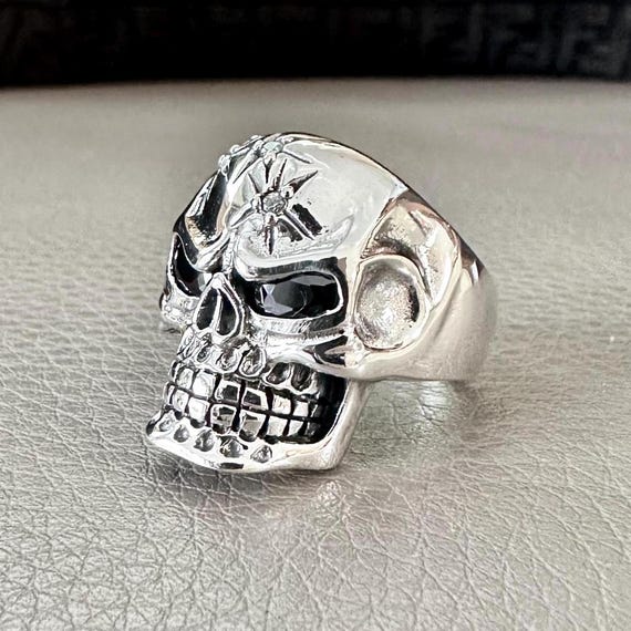 ハンドメイド 925 スターリングシルバー スカルリング パンクスカル 