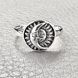 Handcrafted 925 Sterling Silver Sun & Moon Ring Crescent Moon and Sun Celtic Design Luna Ring Silver Fashion Jewelry Accessory Gift by VINTZ