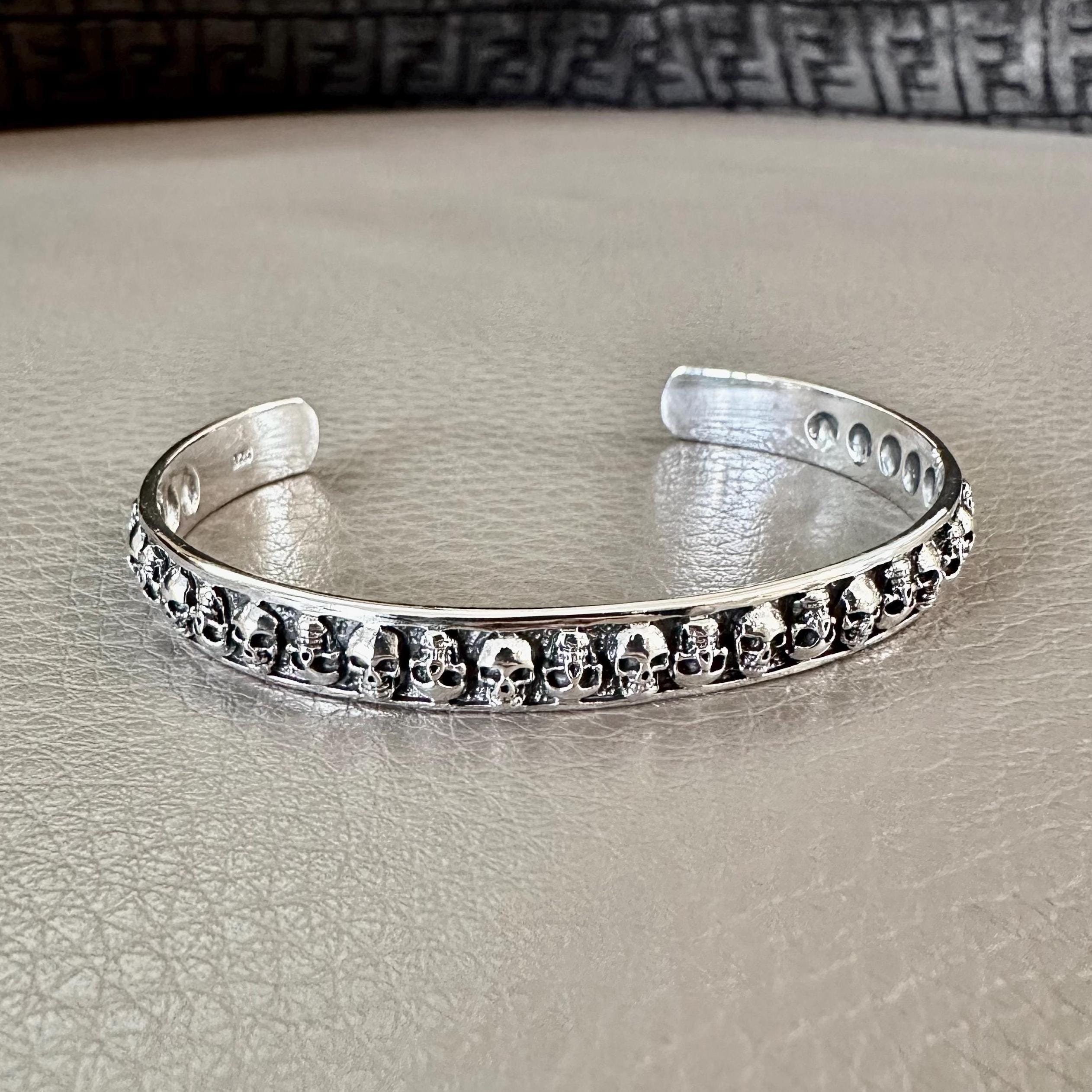 ハンドメイド 925 スターリングシルバー スカルブレスレット