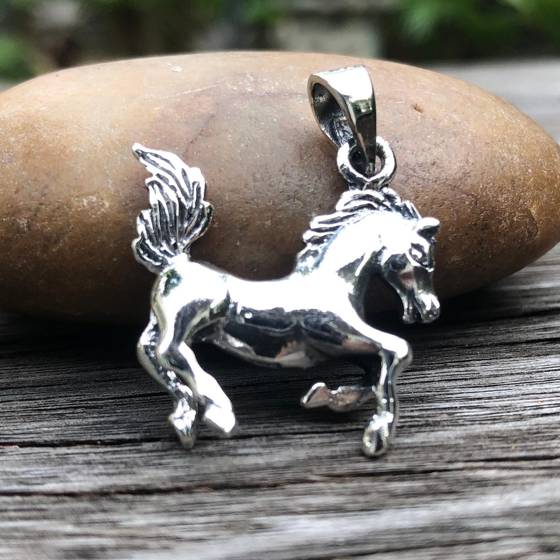 Handcrafted 925 Sterling Silver Horse Pendant Animal Amulet Pendant/Necklace Silver Jewelry Accessories Gift by VINTZ