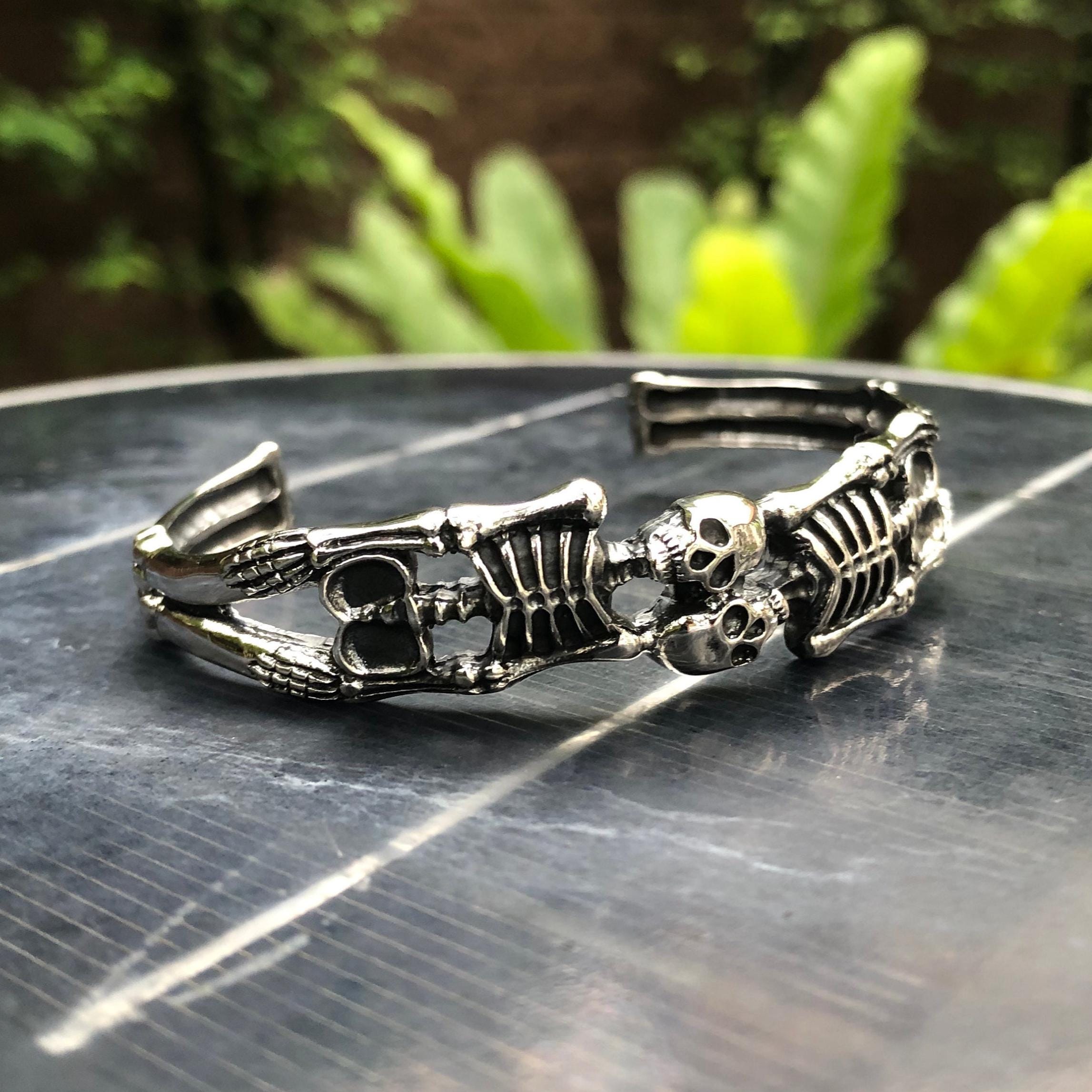 使い勝手の良い 925 Handcrafted Sterling Skeleton Bracelet Skull Silver アクセサリー