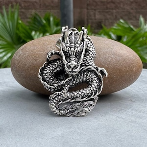 Handcrafted 925 Sterling Silver Chinese Dragon Pendant Wu Long Chinese Black Dragon Oolong Pendant/Necklace Silver Jewelry Gift by VINTZ image 4