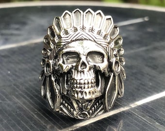 ハンドメイド 925 スターリングシルバー スカルリング パンクスカル