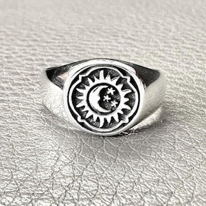 Handcrafted 925 Sterling Silver Sun & Moon Ring Crescent Moon and Sun Celtic Design Ring Silver Fashion Jewelry Accessory Gift by VINTZ
