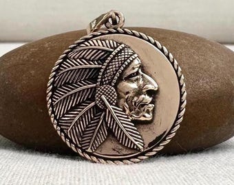 Handcrafted Bronze | Tribe Chieftain Pendant | Indians Necklace | Native American Jewelry | Accessory Gift | VINTZ