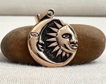 Handcrafted Bronze | Sun & Moon Pendant | Celtic Crescent Necklace | Luna Jewelry | Fashion Accessory | VINTZ