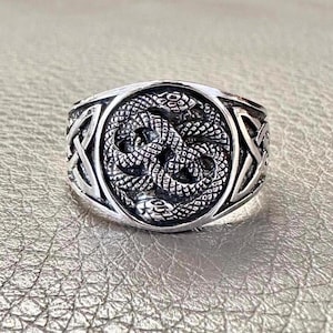 Ręcznie wykonany pierścień Ouroboros ze srebra próby 925, pierścień Black Mamba Jörmungandr World Serpent Snake, srebrne dodatki do biżuterii, prezent od VINTZ