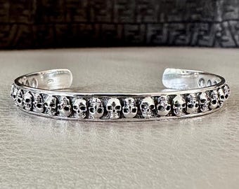 Handcrafted 925 Sterling Silver Skull Bracelet Skeleton Gothic Biker Skull Punk Cuff Bracelet Silver Jewelry Accessories Gift by VINTZ