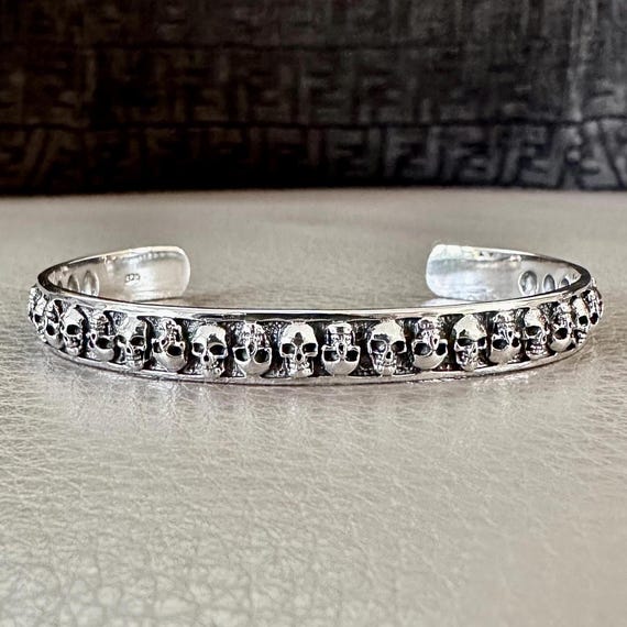 ハンドメイド 925 スターリングシルバー スカルブレスレット