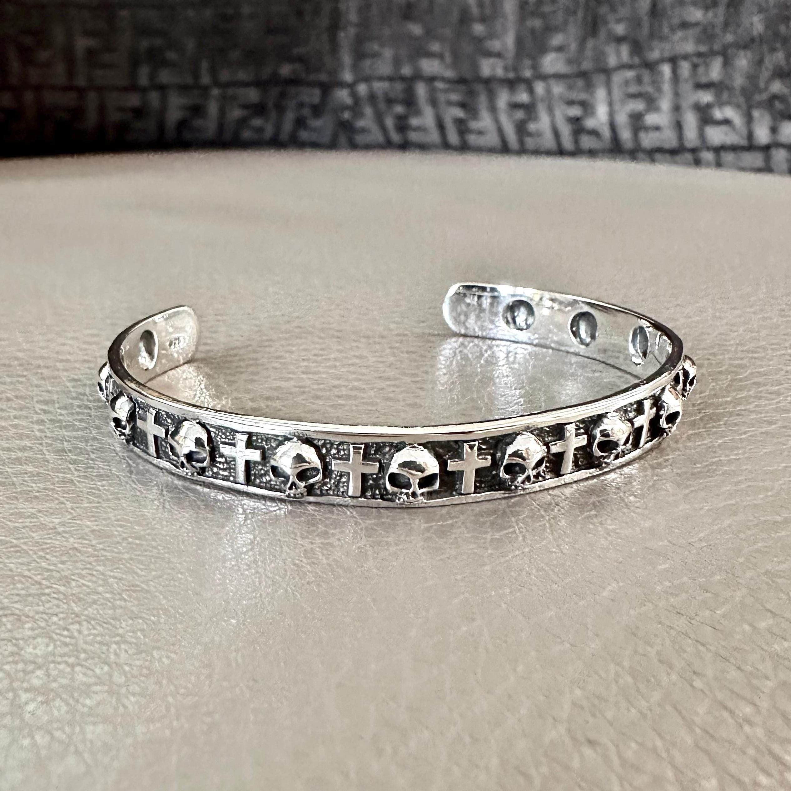 Handcrafted 925 Sterling Silver Skull Bracelet Skeleton Gothic