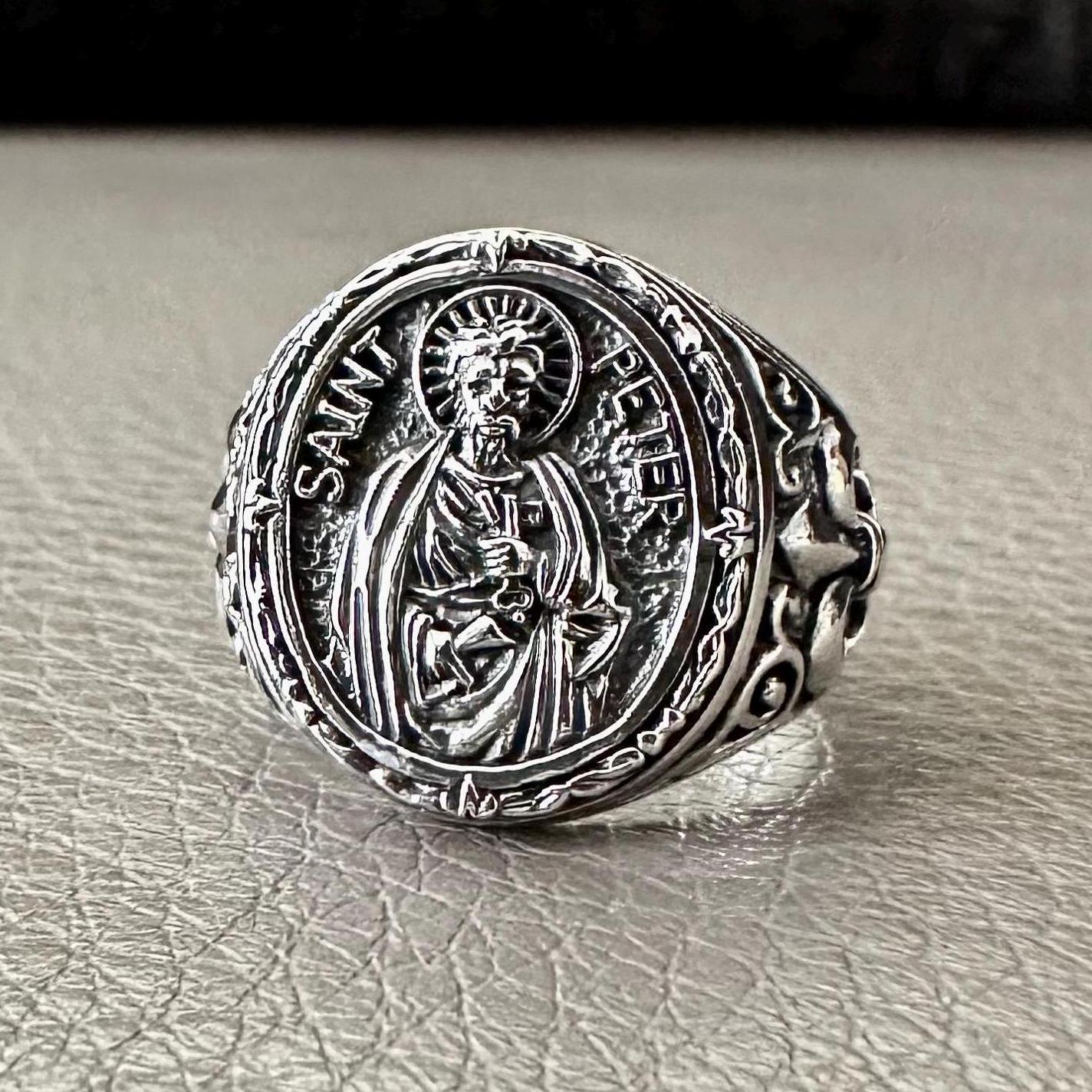 Handcrafted 925 Sterling Silver Saint Peter Ring Christian Jesus 