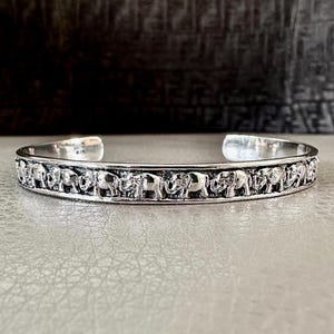 Handcrafted 925 Sterling Silver Elephant Bracelet Thai Style Royal Elephant Cuff Bracelet Silver Jewelry Accessories Gift by VINTZ